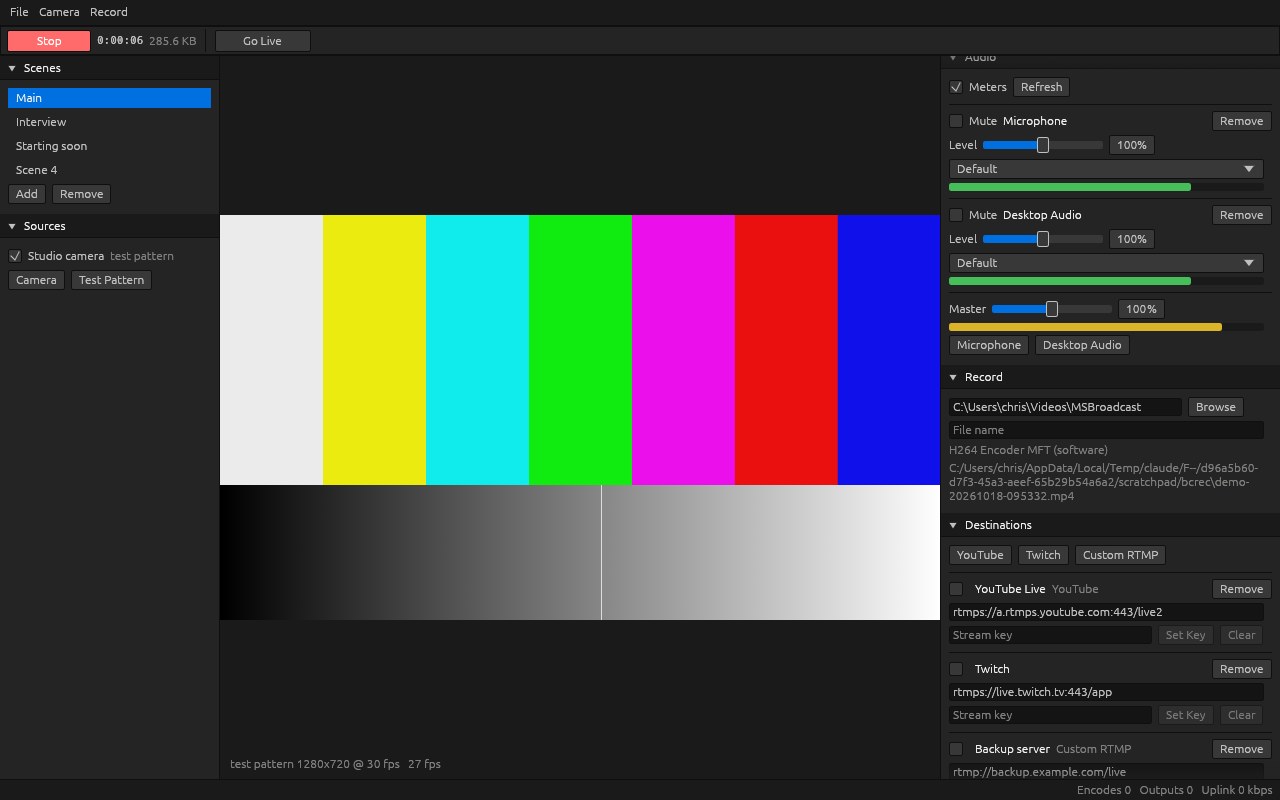 MSBroadcast: Recording in progress