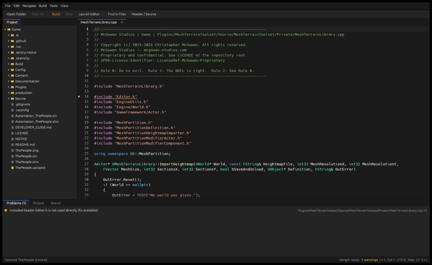 MSCode: An Unreal project, opened