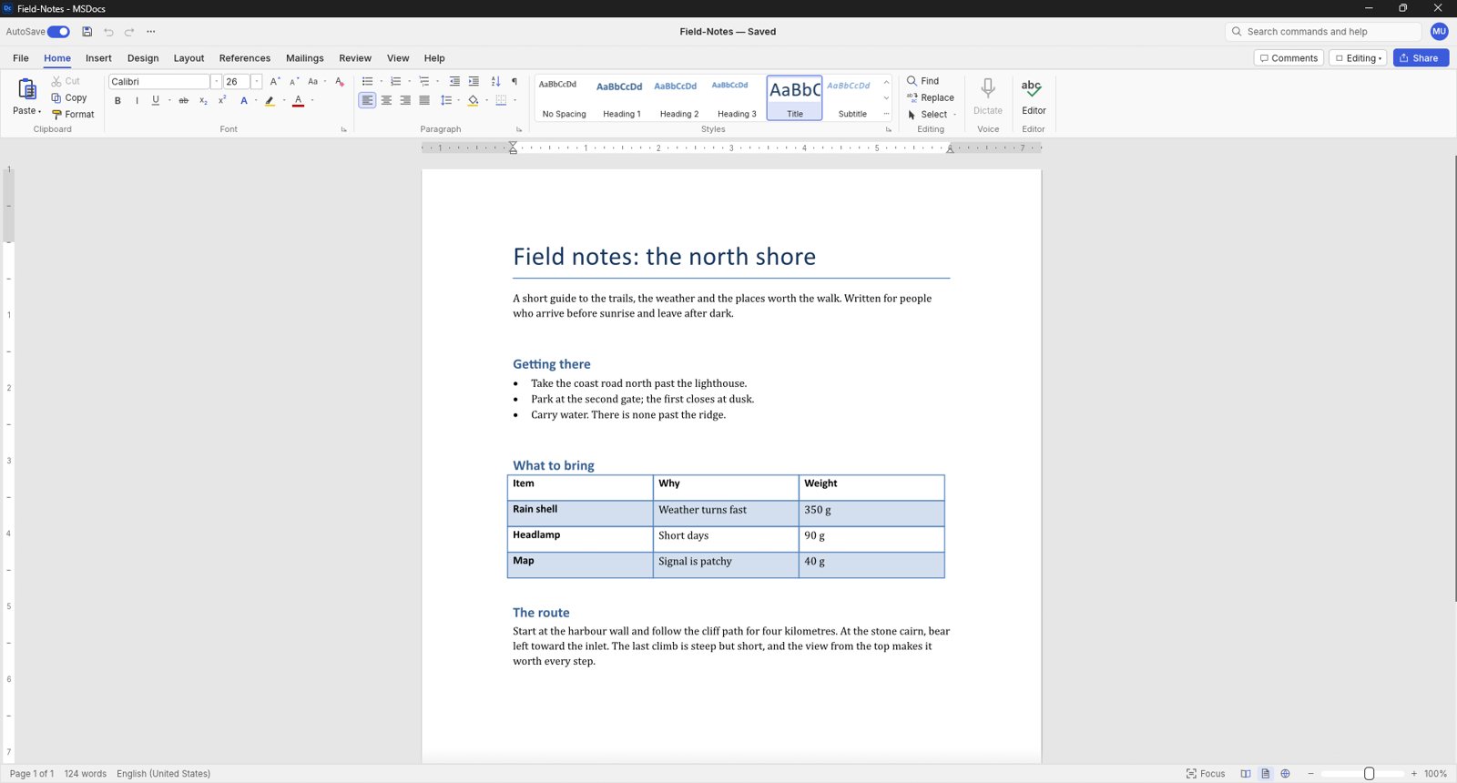 MSDocs: Headings and lists