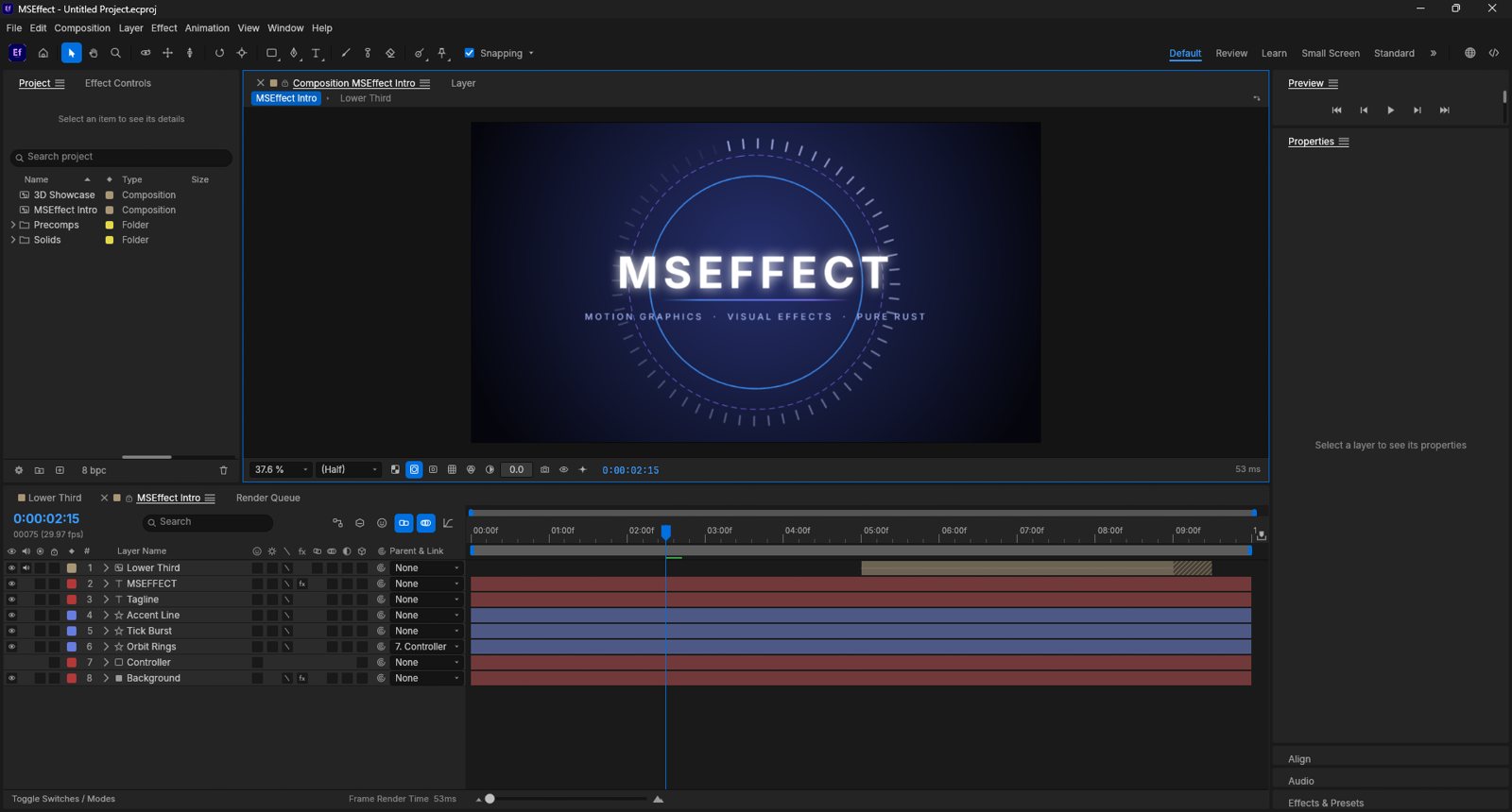 MSEffect: Composition and timeline