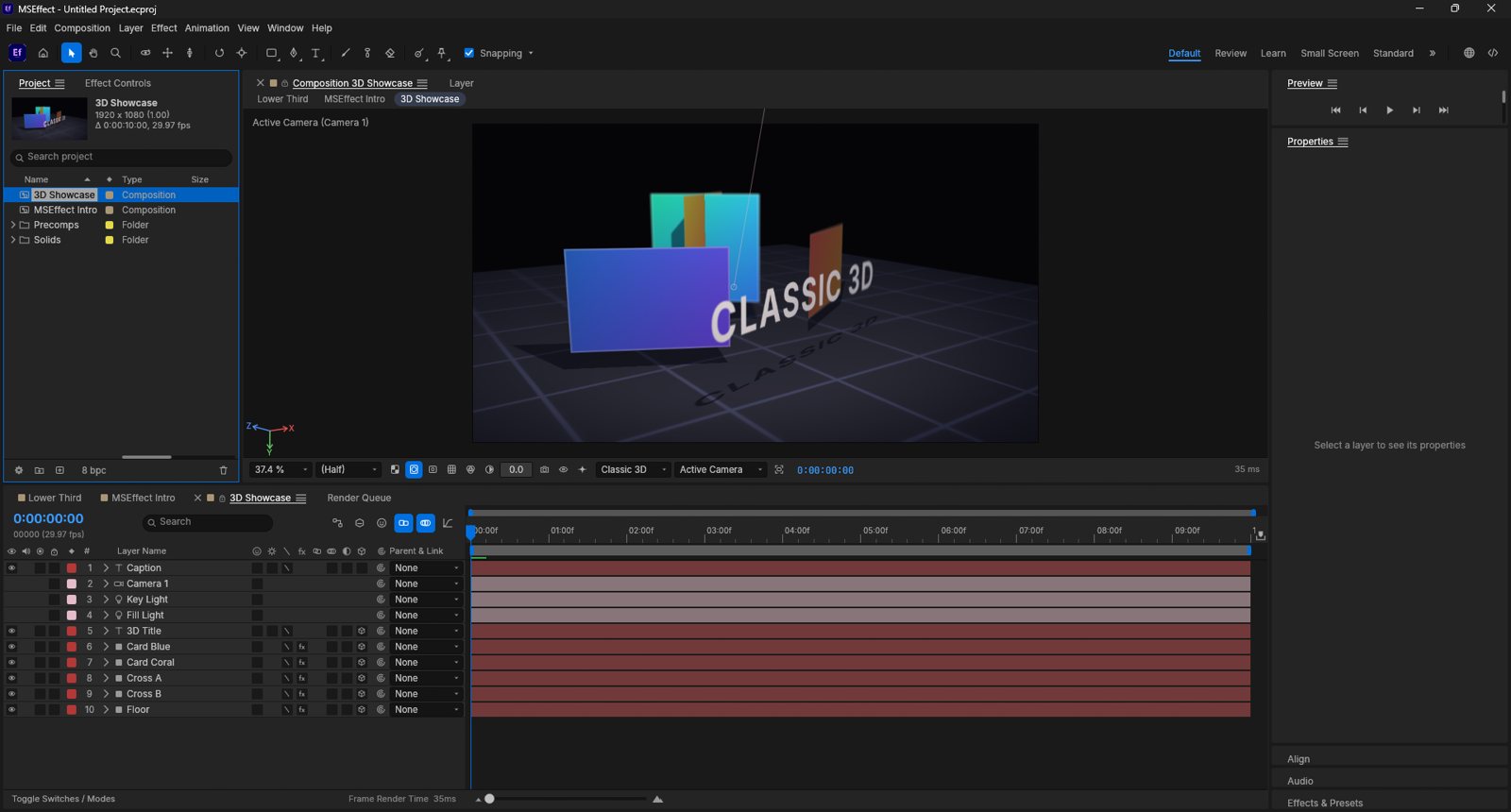 MSEffect: 3D layers, camera and lights